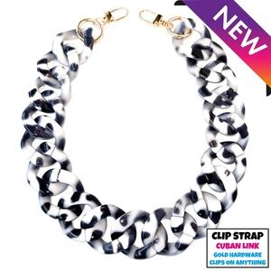 Cuban Link Purse Chain Clip Strap BLACK WHITE SHELL